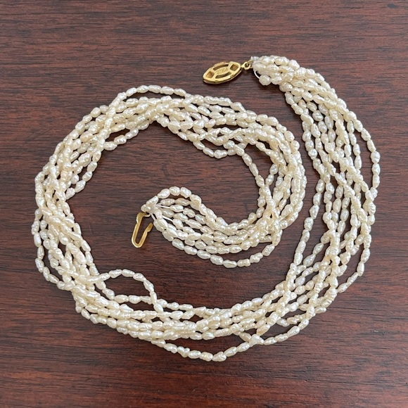 8 strand freshwater cultured seed pearl gold plated solid silver clasp necklace - Picture 2 of 5